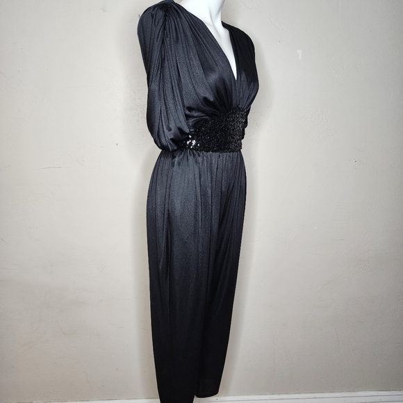 RARE and Amazing 80's Vintage Disco Glam Black Sequin Jumpsuit - Picture 12 of 14